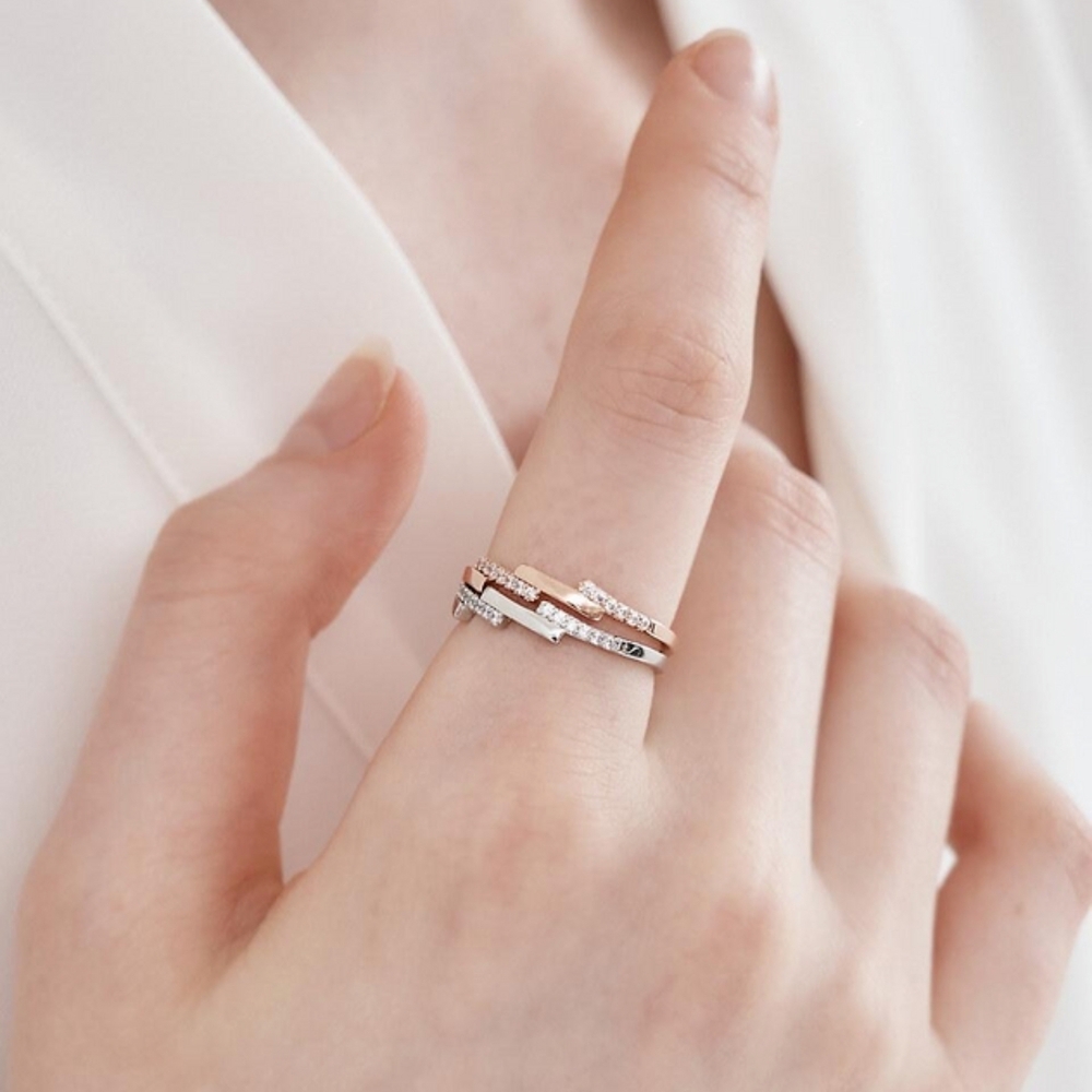 CRANNE 14K GP Rose White Combination Layered Ring